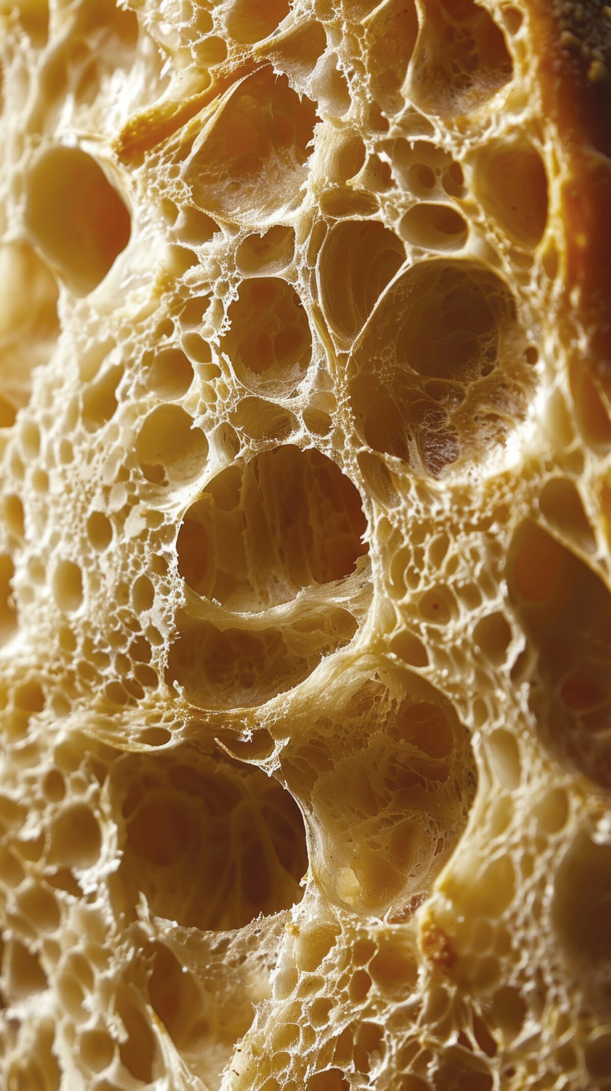 Primo piano dell'alveolatura della mollica di pane